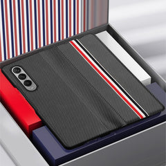 Carbon Fiber Texture Folding All Inclusive PU Shockproof Splicing Leather Case, For Samsung Galaxy Z Fold3 5G