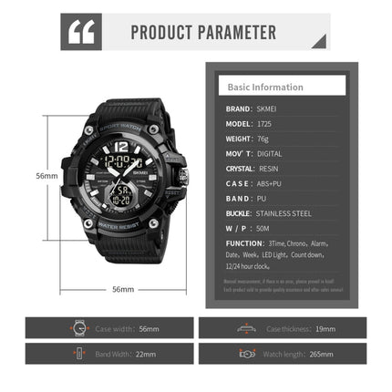 SKMEI 1725 Three Time LED Digital Display Timing Luminous Electronic Watch