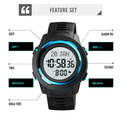 SKMEI 1729 Qibla Calendar Timing Multifunctional LED Digital Display Luminous Electronic Watch