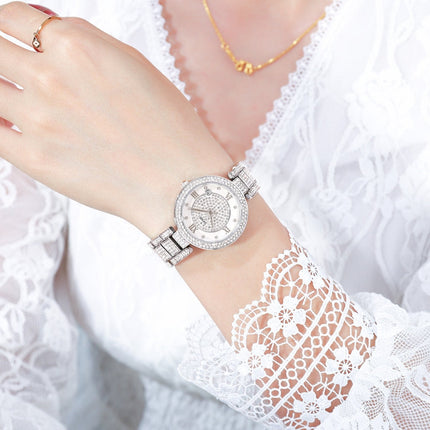 SKMEI 1739 Diamond Roman Numerals Round Dial Quartz Watch for Ladies