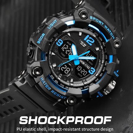 SKMEI 1742 Four-screen LED Digital Display Luminous Sports Shockproof Electronic Watch for Men