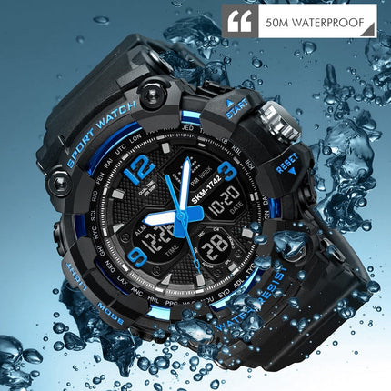 SKMEI 1742 Four-screen LED Digital Display Luminous Sports Shockproof Electronic Watch for Men