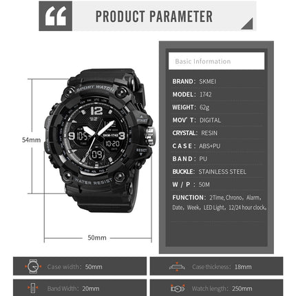 SKMEI 1742 Four-screen LED Digital Display Luminous Sports Shockproof Electronic Watch for Men