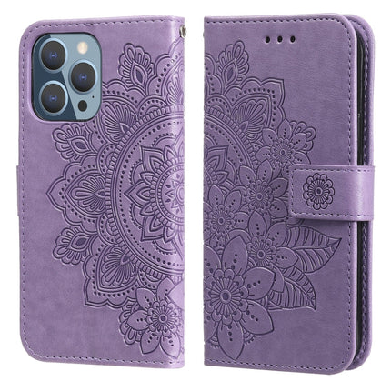 7-petal Flowers Embossing Pattern Horizontal Flip PU Leather Case with Holder & Card Slots & Wallet & Photo Frame, For iPhone 13, For iPhone 13 Mini, For iPhone 13 Pro, For iPhone 13 Pro Max
