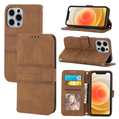 Embossed Striped Magnetic Buckle PU + TPU Horizontal Flip Leather Case with Holder & Card Slot & Wallet & Photo Frame & Sling, For iPhone 12 Pro, For iPhone 12 Pro Max, For iPhone 11, For iPhone 11 Pro