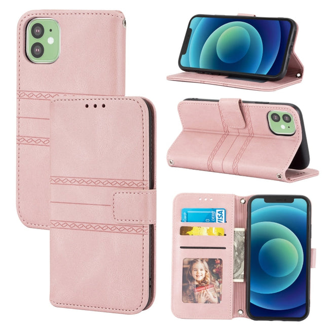 Embossed Striped Magnetic Buckle PU + TPU Horizontal Flip Leather Case with Holder & Card Slot & Wallet & Photo Frame & Sling, For iPhone 11 Pro Max, For iPhone XS / X, For iPhone XS Max, For iPhone XR