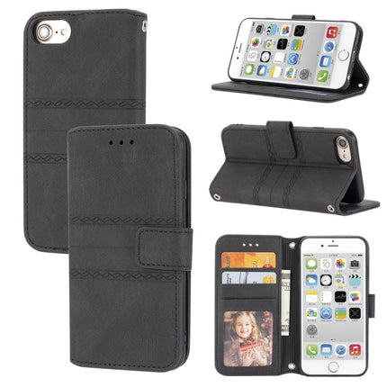 Embossed Striped Magnetic Buckle PU + TPU Horizontal Flip Leather Case with Holder & Card Slot & Wallet & Photo Frame & Sling, For iPhone 8 / 7 / 6, For iPhone 8 Plus / 7 Plus / 6 Plus