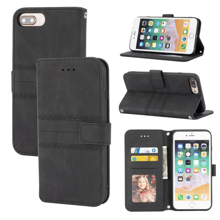 Embossed Striped Magnetic Buckle PU + TPU Horizontal Flip Leather Case with Holder & Card Slot & Wallet & Photo Frame & Sling, For iPhone 8 / 7 / 6, For iPhone 8 Plus / 7 Plus / 6 Plus