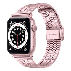 Seven-beads Double Safety Buckle Steel Replacement Strap Watchband For Apple Watch Series, 7 41mm / 6 & SE & 5 & 4 40mm / 3 & 2 & 1 38mm, 7 45mm / 6 & SE & 5 & 4 44mm / 3 & 2 & 1 42mm