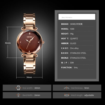 SKMEI 9180 Starry Sky Dial Stainless Steel Strap Quartz Watch for Ladies