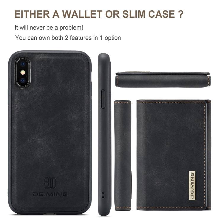 DG.MING M1 Series 3-Fold Multi Card Wallet + Magnetic Back Cover Shockproof Case with Holder Function, For iPhone X, For iPhone XS, For iPhone XS Max