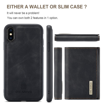 DG.MING M1 Series 3-Fold Multi Card Wallet + Magnetic Back Cover Shockproof Case with Holder Function