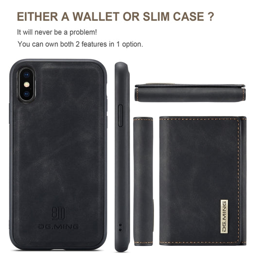 DG.MING M1 Series 3-Fold Multi Card Wallet + Magnetic Back Cover Shockproof Case with Holder Function, For iPhone X, For iPhone XS, For iPhone XS Max