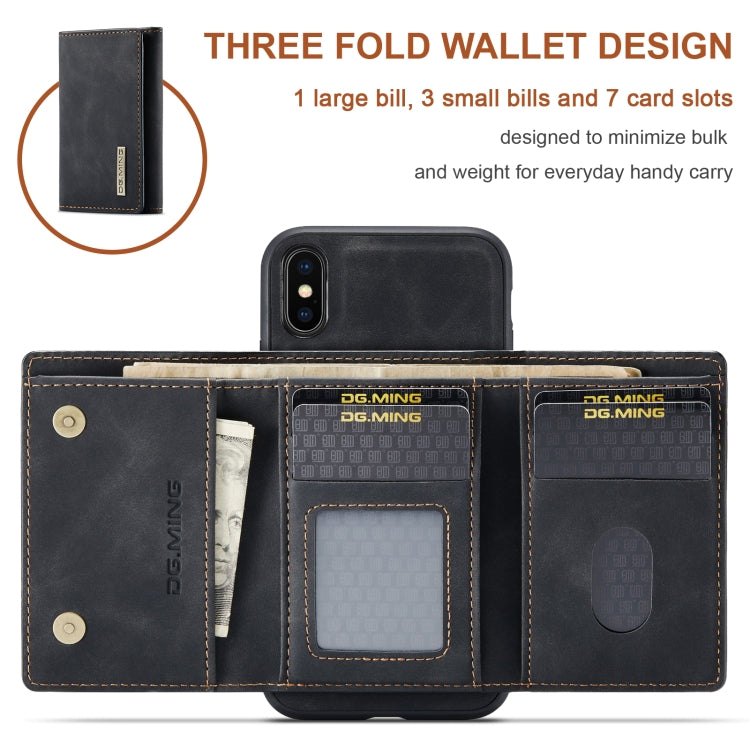 DG.MING M1 Series 3-Fold Multi Card Wallet + Magnetic Back Cover Shockproof Case with Holder Function, For iPhone X, For iPhone XS, For iPhone XS Max