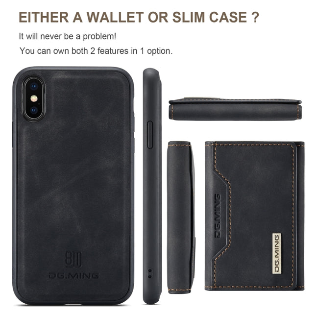 DG.MING M2 Series 3-Fold Multi Card Bag + Magnetic Back Cover Shockproof Case with Wallet & Holder Function, For iPhone X, For iPhone XS, For iPhone XS Max