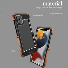 R-JUST Ironwood Man Shockproof Metal + Wood Bumper Protective Case, For iPhone 13, For iPhone 13 Pro, For iPhone 13 Pro Max