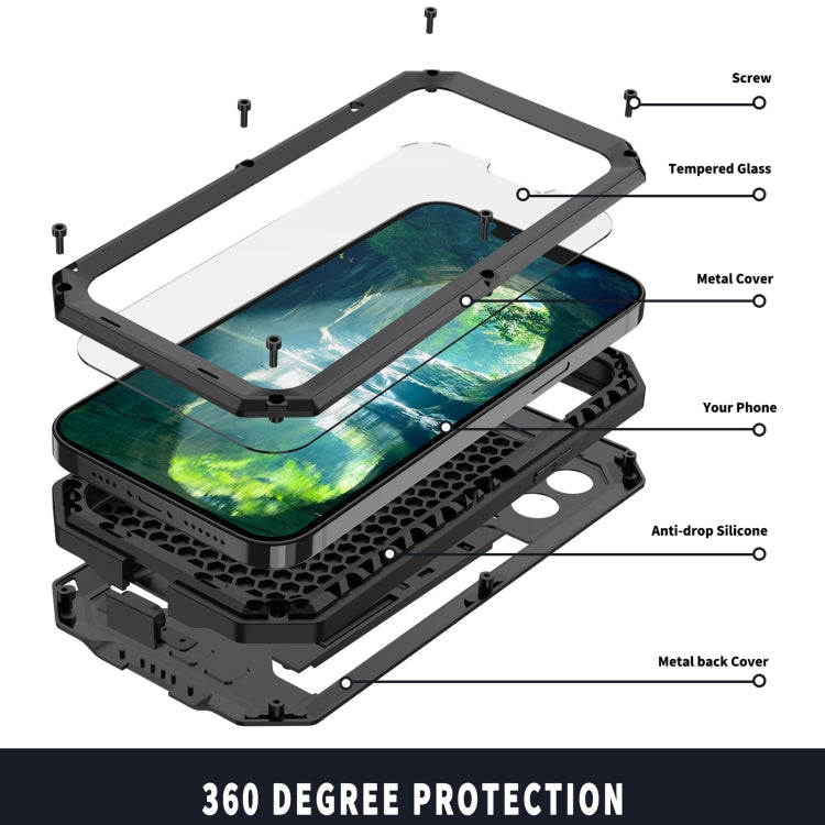 R-JUST Sliding Camera Shockproof Waterproof Dust-proof Metal + Silicone Protective Case with Holder, For iPhone 13 mini, For iPhone 13, For iPhone 13 Pro, For iPhone 13 Pro Max