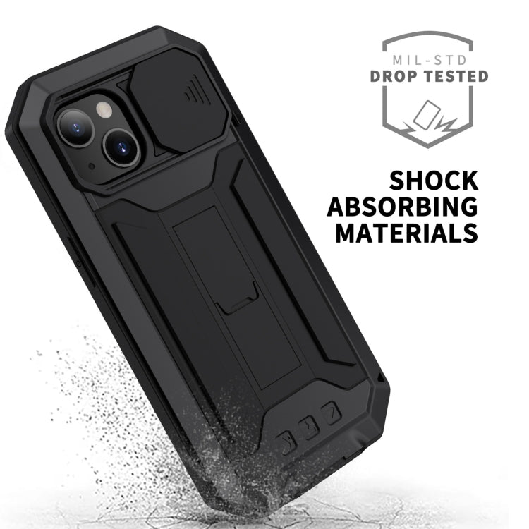 R-JUST Sliding Camera Shockproof Waterproof Dust-proof Metal + Silicone Protective Case with Holder, For iPhone 13 mini, For iPhone 13, For iPhone 13 Pro, For iPhone 13 Pro Max