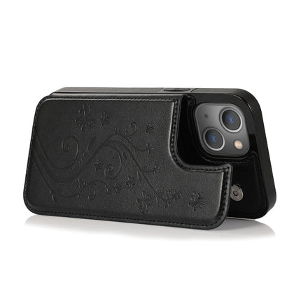 Butterflies Flowers Double Buckle PU + TPU Protective Case with Holder & Card Slots & Photo Frame, For iPhone 13 mini, For iPhone 13