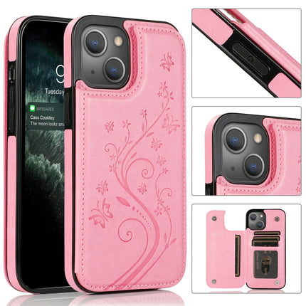 Butterflies Flowers Double Buckle PU + TPU Protective Case with Holder & Card Slots & Photo Frame, For iPhone 13 mini, For iPhone 13