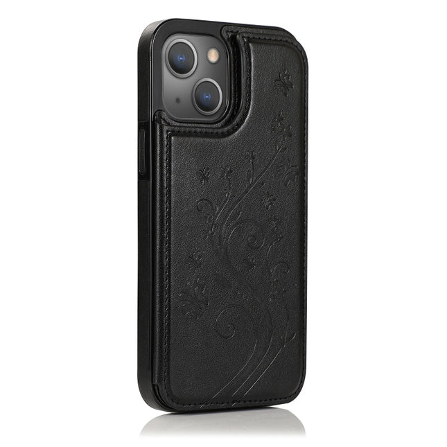 Butterflies Flowers Double Buckle PU + TPU Protective Case with Holder & Card Slots & Photo Frame, For iPhone 13 Pro, For iPhone 13 Pro Max