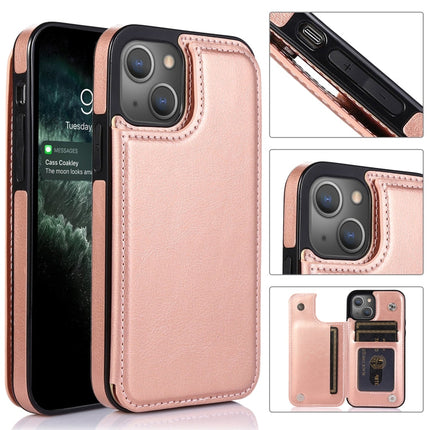 Double Buckle Shockproof PU Protective Case with Card Slots & Holder, For iPhone 13 Pro Max