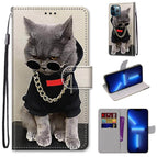 For iPhone 13 Pro Max / B09 Golden Chain Grey Cat