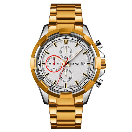 SKMEI 9192 Men Calendar Timing Stainless Steel Belt Luminous Quartz Watch
