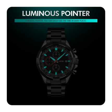 SKMEI 9192 Men Calendar Timing Stainless Steel Belt Luminous Quartz Watch