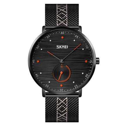 SKMEI 9218 Men Horizontal Striped Arabic Numeral Dial Mesh Belt Quartz Watch
