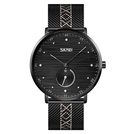 SKMEI 9218 Men Horizontal Striped Arabic Numeral Dial Mesh Belt Quartz Watch