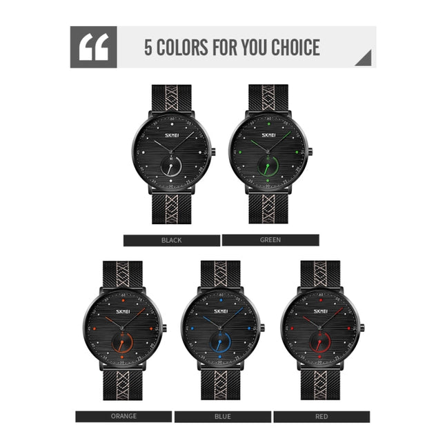 SKMEI 9218 Men Horizontal Striped Arabic Numeral Dial Mesh Belt Quartz Watch