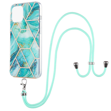 Electroplating Splicing Marble Pattern Dual-side IMD TPU Shockproof Case with Neck Lanyard, For iPhone 13 mini, For iPhone 13, For iPhone 13 Pro, For iPhone 13 Pro Max