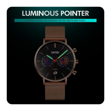 SKMEI 9231 Men Map Pattern Calendar Stopwatch Stainless Steel Strap Quartz Watch