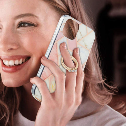 Electroplating Splicing Marble Pattern Dual-side IMD TPU Shockproof Case with Ring Holder, For iPhone 13 mini, For iPhone 13, For iPhone 13 Pro, For iPhone 13 Pro Max