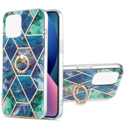 Electroplating Splicing Marble Pattern Dual-side IMD TPU Shockproof Case with Ring Holder, For iPhone 13 mini, For iPhone 13, For iPhone 13 Pro, For iPhone 13 Pro Max