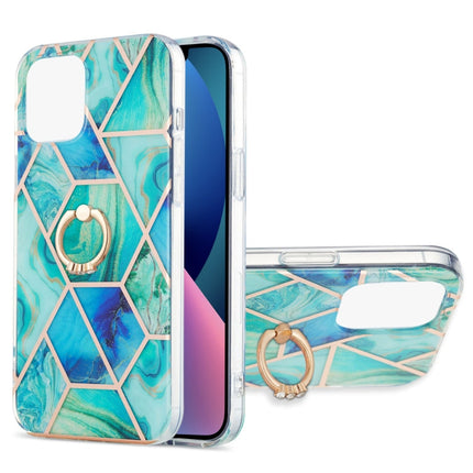 Electroplating Splicing Marble Pattern Dual-side IMD TPU Shockproof Case with Ring Holder, For iPhone 13 mini, For iPhone 13, For iPhone 13 Pro, For iPhone 13 Pro Max