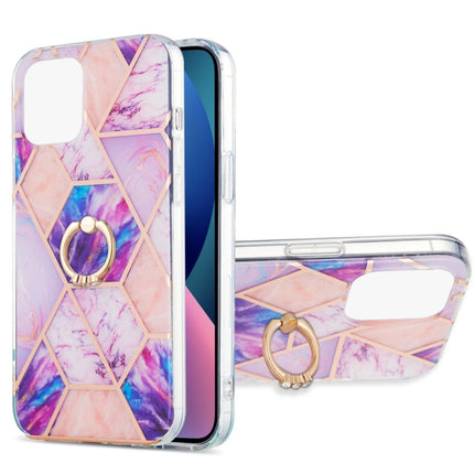 Electroplating Splicing Marble Pattern Dual-side IMD TPU Shockproof Case with Ring Holder, For iPhone 13 mini, For iPhone 13, For iPhone 13 Pro, For iPhone 13 Pro Max