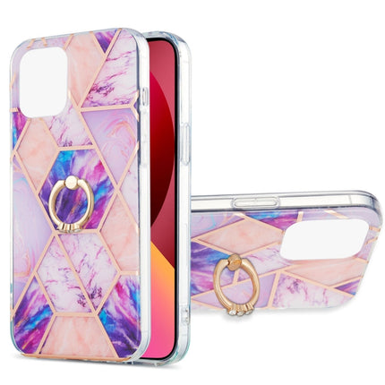 Electroplating Splicing Marble Pattern Dual-side IMD TPU Shockproof Case with Ring Holder, For iPhone 13 mini, For iPhone 13, For iPhone 13 Pro, For iPhone 13 Pro Max
