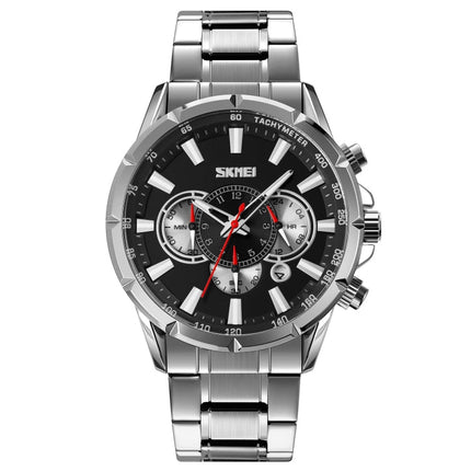 SKMEI 9241 Men Calendar Stopwatch Stainless Steel Strap Quartz Watch