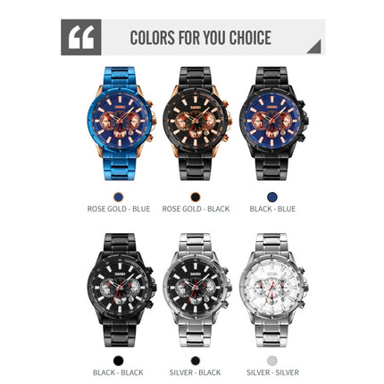 SKMEI 9241 Men Calendar Stopwatch Stainless Steel Strap Quartz Watch