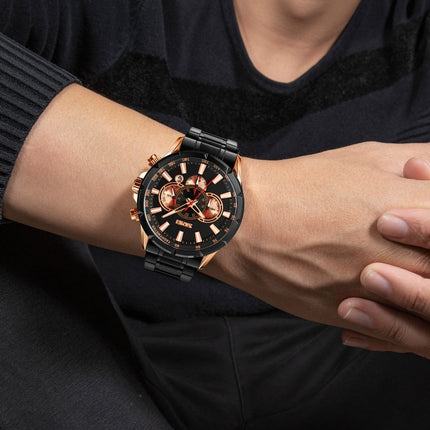 SKMEI 9241 Men Calendar Stopwatch Stainless Steel Strap Quartz Watch