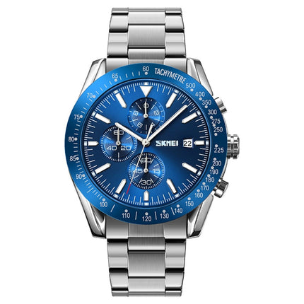 SKMEI 9253 Men Stopwatch Date Six Pin Stainless Steel Strap Quartz Watch