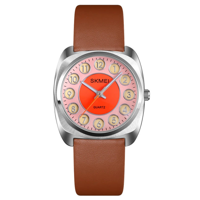 SKMEI Q029 Ladies Phone Number Pattern Dial Leather Strap Quartz Watch