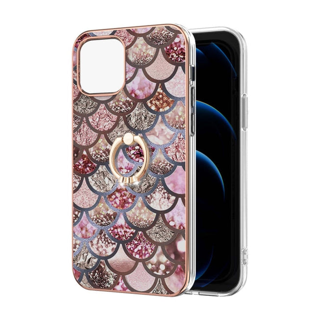 Electroplating Pattern IMD TPU Shockproof Case with Rhinestone Ring Holder, For iPhone 13 mini, For iPhone 13, For iPhone 13 Pro, For iPhone 13 Pro Max