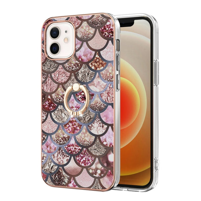 Electroplating Pattern IMD TPU Shockproof Case with Rhinestone Ring Holder, For iPhone 12 mini, For iPhone 12, For iPhone 12 Pro Max, For iPhone 11