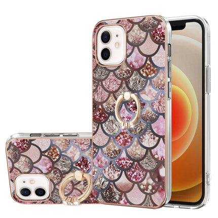 Electroplating Pattern IMD TPU Shockproof Case with Rhinestone Ring Holder, For iPhone 12 mini, For iPhone 12, For iPhone 12 Pro Max, For iPhone 11