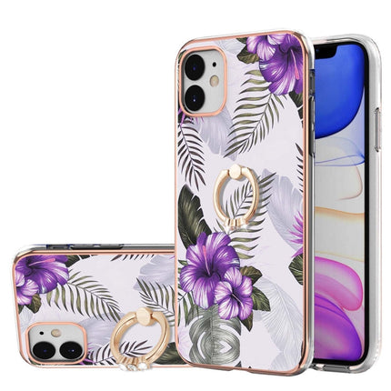 Electroplating Pattern IMD TPU Shockproof Case with Rhinestone Ring Holder, For iPhone 12 mini, For iPhone 12, For iPhone 12 Pro Max, For iPhone 11