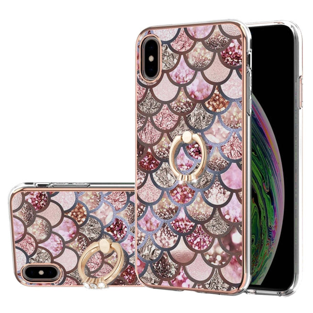 Electroplating Pattern IMD TPU Shockproof Case with Rhinestone Ring Holder, For iPhone XS Max, For iPhone 12 Pro, For iPhone SE 2022 / SE 2020 / 8 / 7, For iPhone 8 Plus / 7 Plus