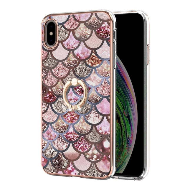 Electroplating Pattern IMD TPU Shockproof Case with Rhinestone Ring Holder, For iPhone XS Max, For iPhone 12 Pro, For iPhone SE 2022 / SE 2020 / 8 / 7, For iPhone 8 Plus / 7 Plus